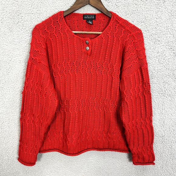 Vintage Limited Sweater Womens Medium Red Chunky‎ Knit Crochet Oversized Boho - Picture 1 of 7